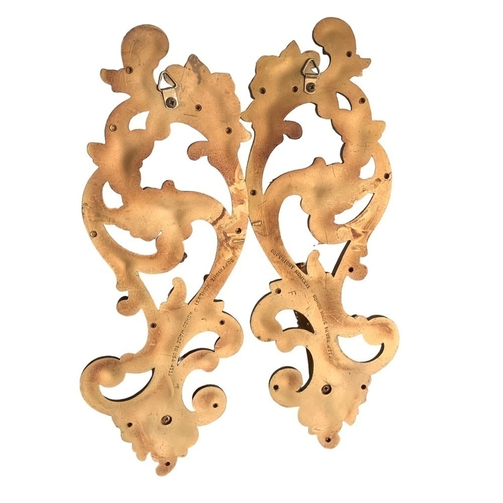 Vintage HOMCO Home Interiors Sconce Gold Candlestick Holder flowers 4118 Pair 2 - Picture 7 of 13